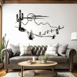 Cuadro Decorativo de Metal con Diseño paisaje desierto  con cactus