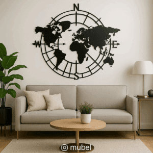 Cuadro Decorativo de Metal con Diseño mundo brújula