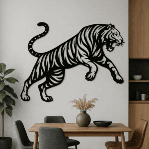 Cuadro Decorativo de Metal con DiseñoTigre geometrico   | Interior y Exterior | Estilo Industrial